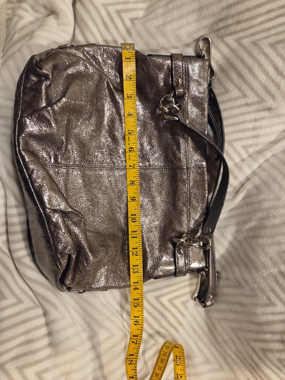 Coach Metallic Pewter Leather Shoulder Bag - Picture 5 of 6
